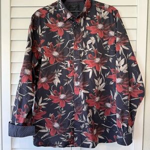 Ted Baker Black and Red Floral Button Down Shirt